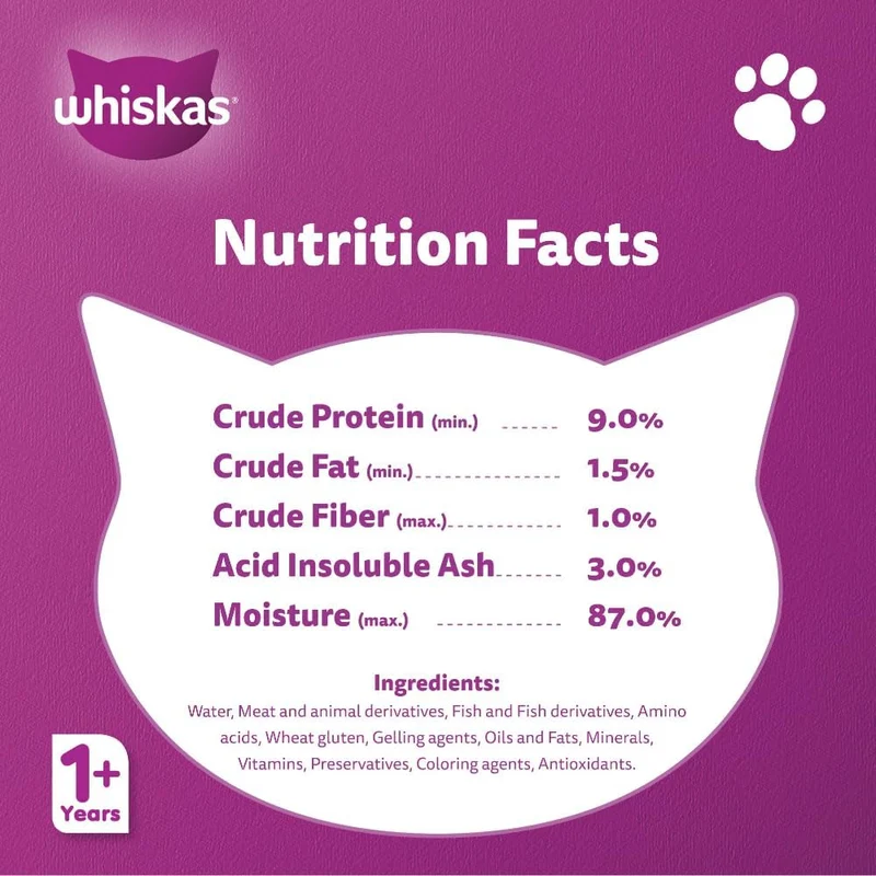 Whiskas 1+ Years Value Pack Ocean Fish Wet Cat Food In Jelly 12x80G - Pack of 10