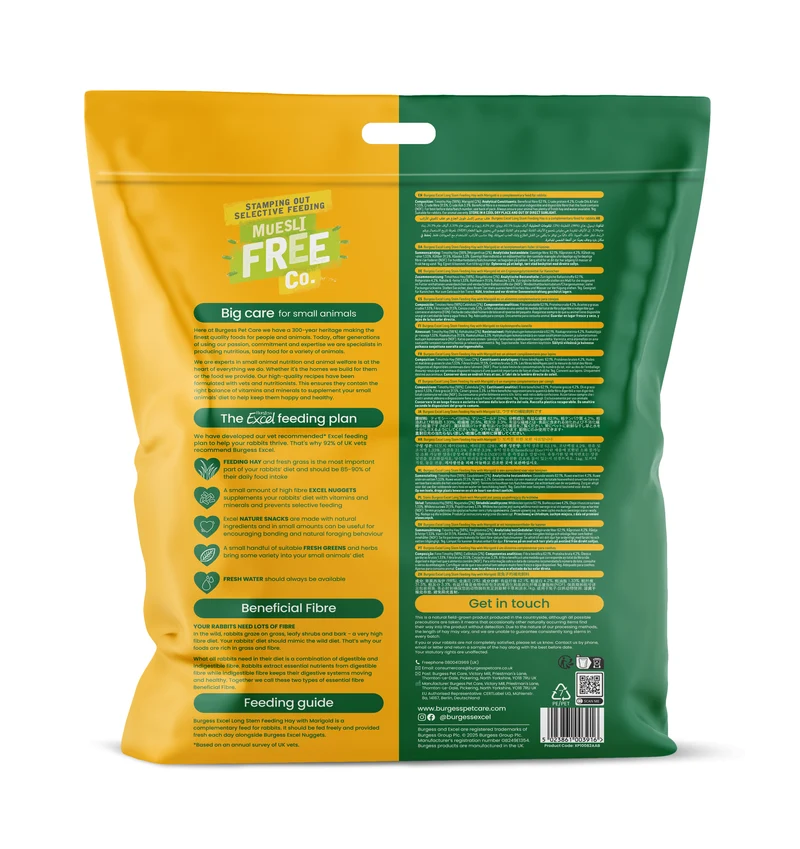 Burgess Excel Long Stem Timothy Feeding Hay With Marigold For Small Pets 1KG