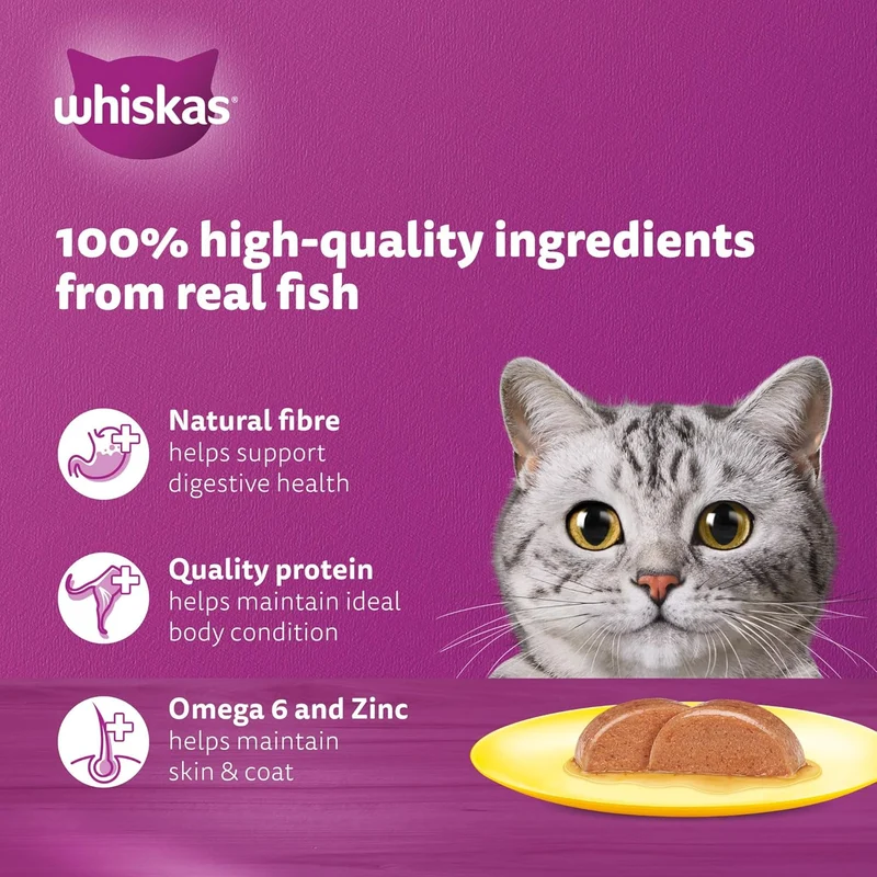Whiskas 1+ Years Fishy Selection Adult Wet Cat Food in Jelly 10+2 Multipack 12X80G