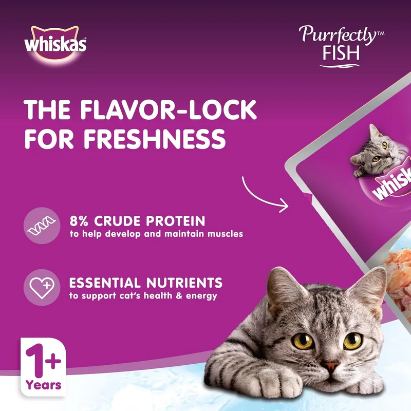Whiskas 1+ Years Purrfectly Fish Tuna & Salmon in Jelly Adult Wet Cat Food 85G