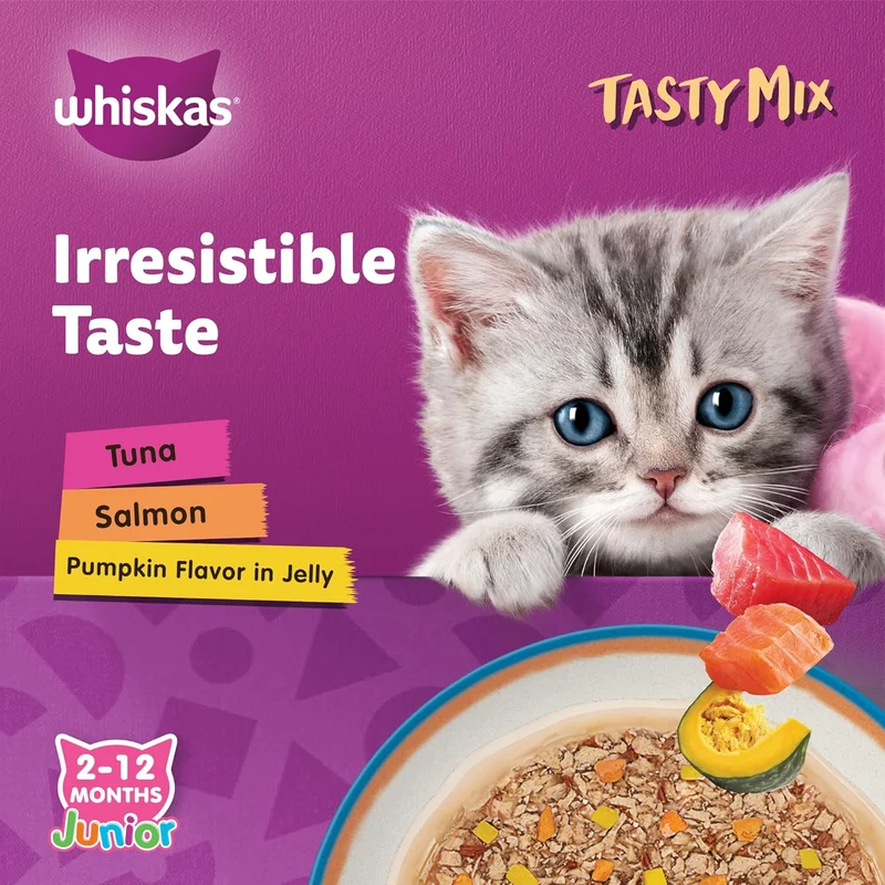 Whiskas Kitten Tasty Mix Tuna Salmon & Pumpkin in Jelly Wet Cat Food 4X70G