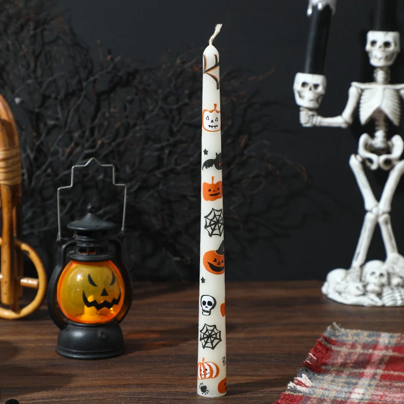 Halloween Dekorative Hohe Spitzkerze mit Bedrucktem Geist und Kürbis Motiv