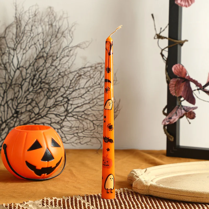 Halloween Dekorative Hohe Spitzkerze mit Bedrucktem Geist und Kürbis Motiv