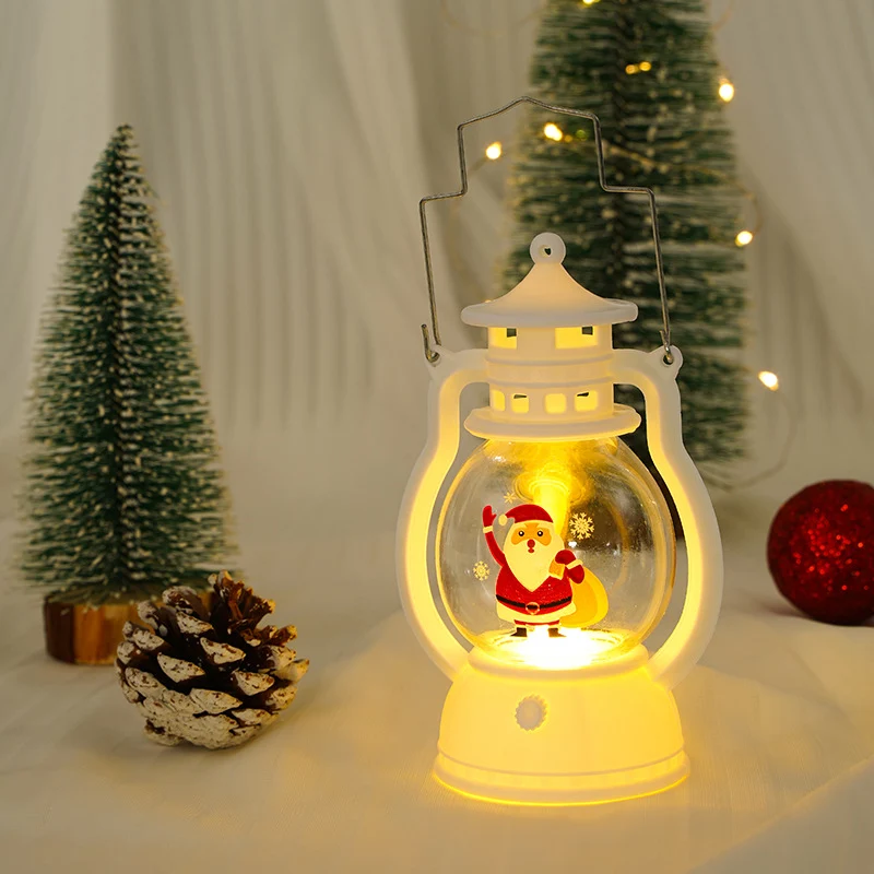 Dekorative LED-Weihnachtslaterne Nachtlicht mit Glasglobus Frohe Weihnachten-Inschrift und Metallgriff