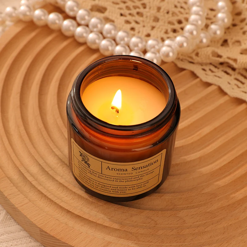 Aromatherapie Duftende Soja-Glas-Teelicht mit Baumwolldocht und Vintage-Etikett