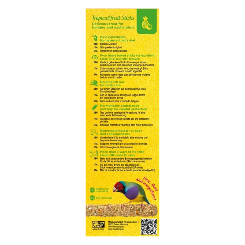 Rio Sticks With Tropical Fruit For Budgies & Exotic Birds 2x40g