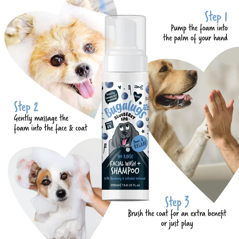 Bugalugs Blueberry SPA No Rinse Facial Wash + Shampoo For Dogs 200ml