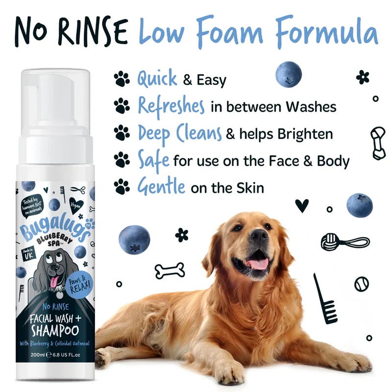 Bugalugs Blueberry SPA No Rinse Facial Wash + Shampoo For Dogs 200ml
