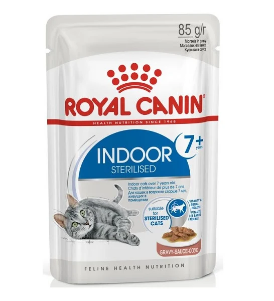 Royal Canin Indoor Sterilised 7+ in Chunks In Gravy Cat Wet Food 85G - Pack of 12