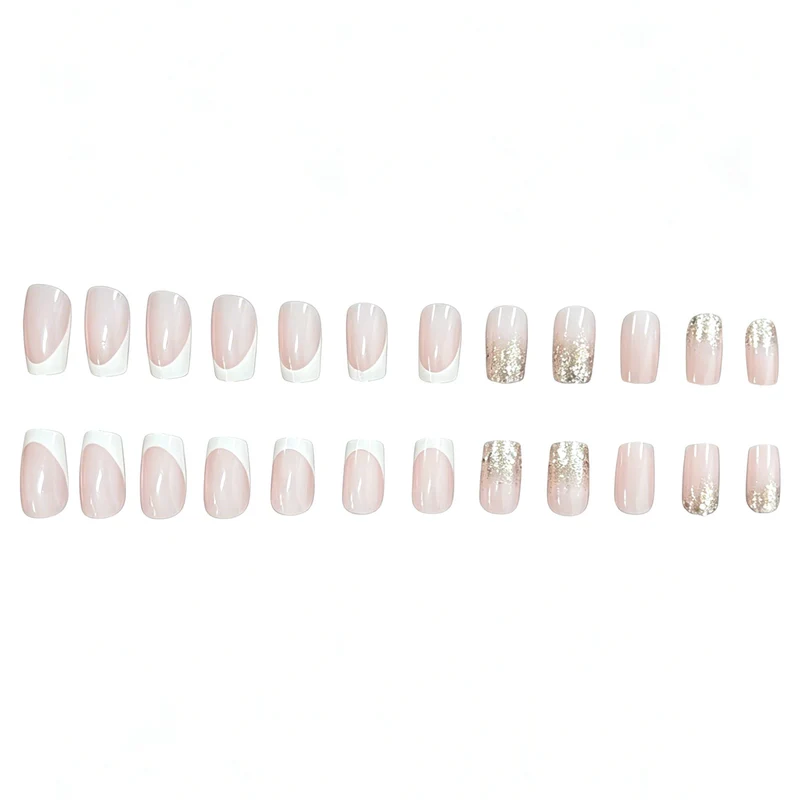 Glamouröse Franse Tipp Glitzer Nagelverlängerungen Karnz