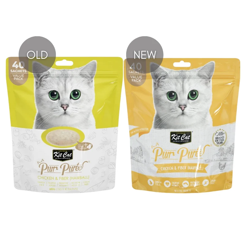 Kit Cat Puree Chicken & Fiber Hairball Cat Treats 600G - Pack of 3