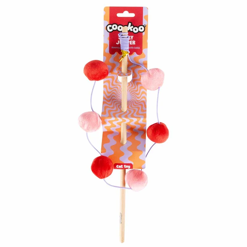 Ebi Coockoo Jolly Jumper Cat Wand Chase Toy - Red/Pink/40x4x4cm
