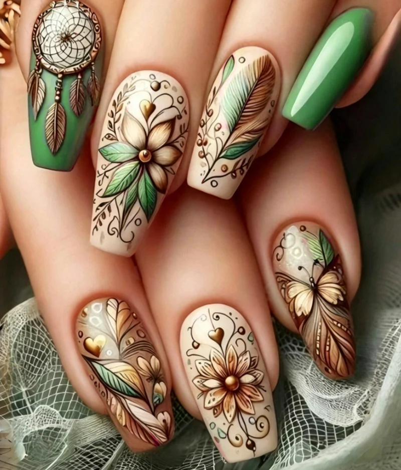 Florale inspirierte artikulierte Nagelverzierungen Karnz