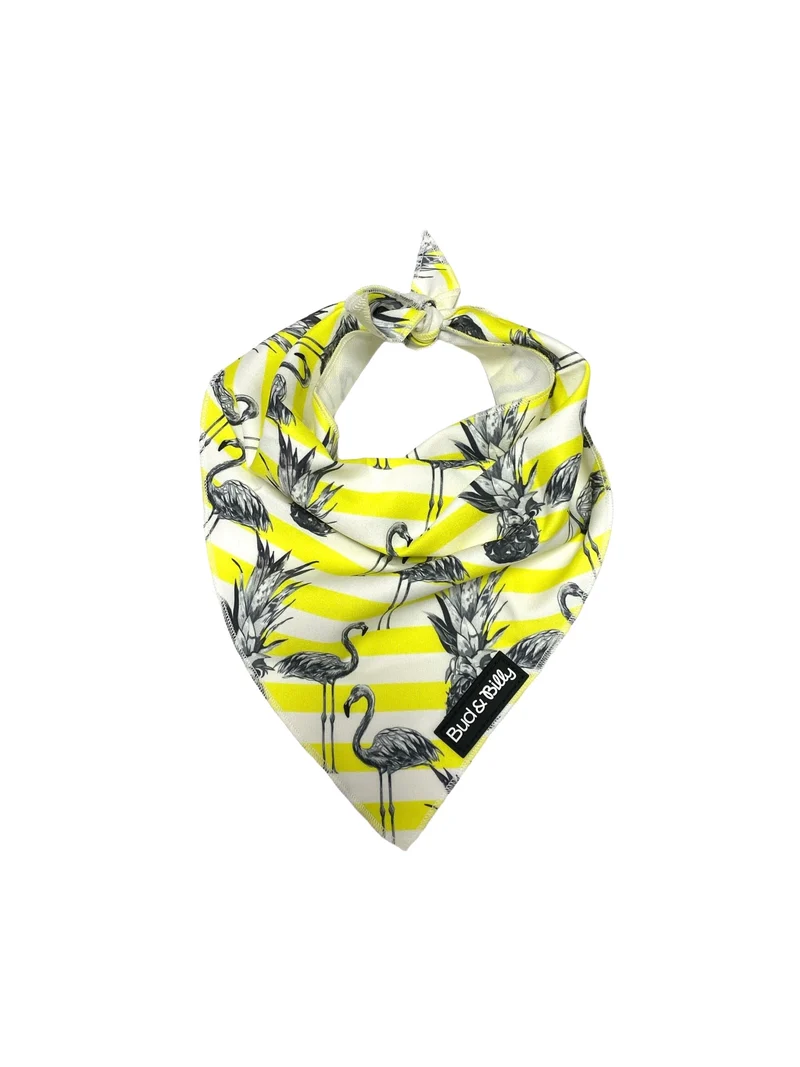 Bud & Billy Dog Bandana Handkerchiefs and Scarves (S, M, L) - Flamingo Collection, Yellow & White Stripes