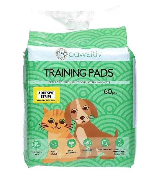 Pawsitiv Multifunction Training & Pee Pads with Adhesive Strips for Dogs & Cats