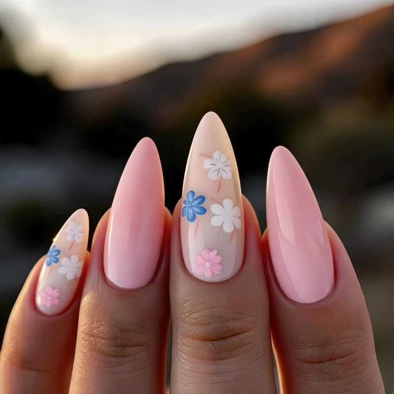 Florale Akzent Stiletto Nagelkunst Erweiterungen Karnz