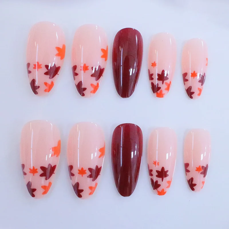 Herbstinspiriertes Glossy-Almond-förmiges Nagelkunst-Enhancements Karnz