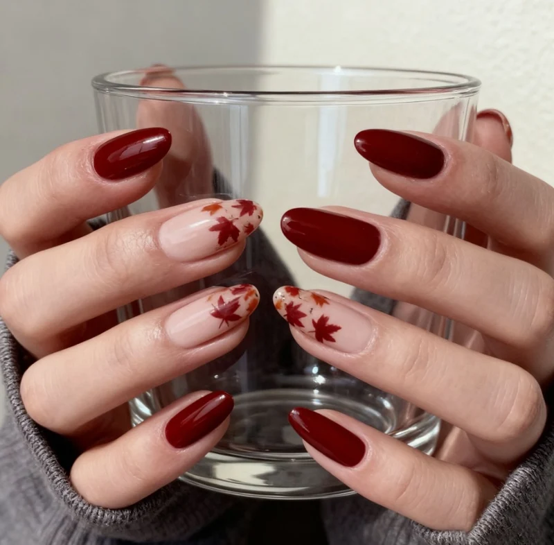 Herbstinspiriertes Glossy-Almond-förmiges Nagelkunst-Enhancements Karnz