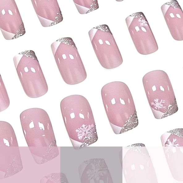 Elegante Schneeflocke Französische Spitze Nagelkunst Karnz