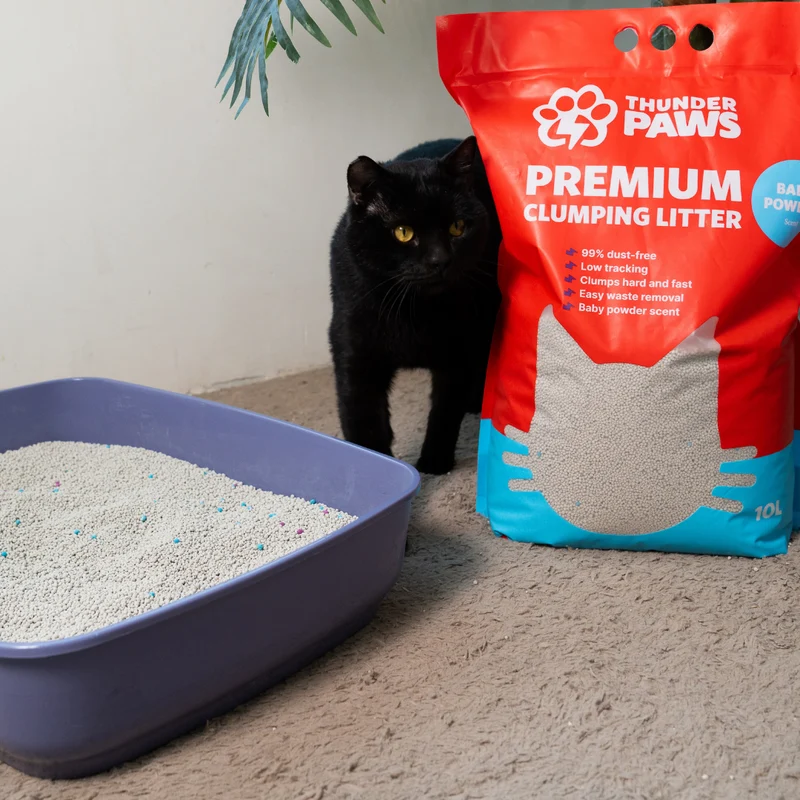 Thunder Paws Premium Hard Clumping Clay Baby Powder Scent Cat Litter 10L - Pack of 3