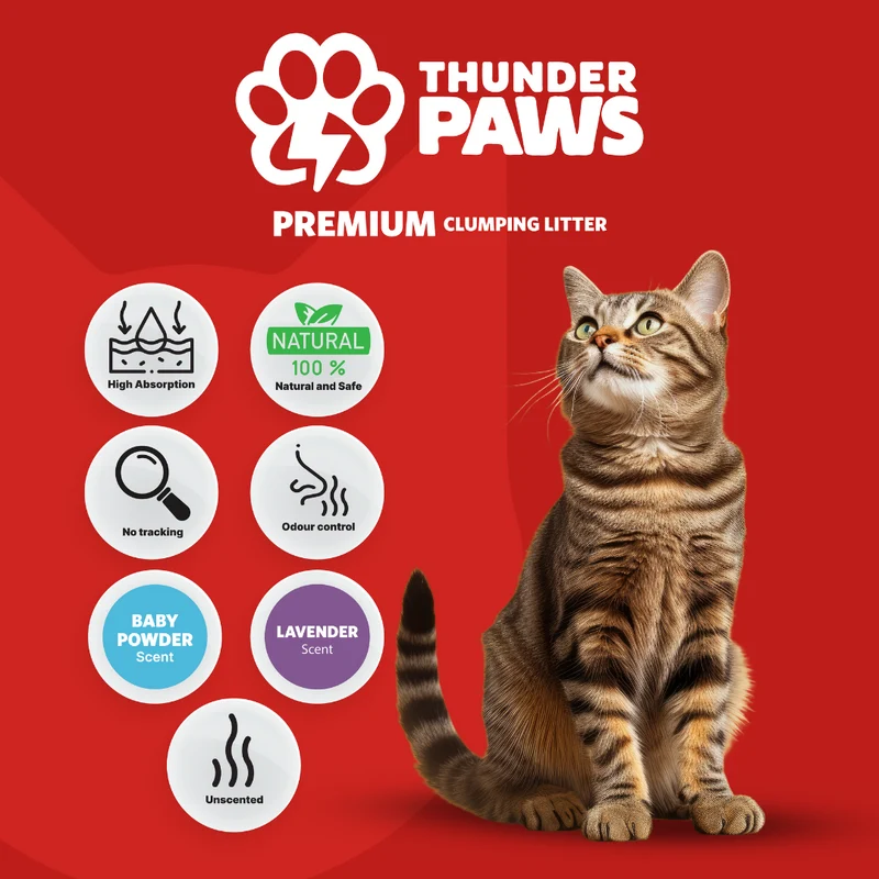 Thunder Paws Premium Hard Clumping Clay Lavender Scent Cat Litter 10L - Pack of 3