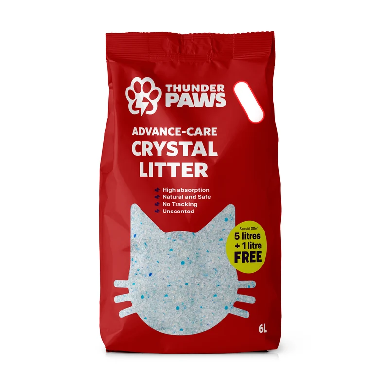 Thunder Paws Advance Care Non-Clumping Crystal Cat Litter Unscented 5+1 Liter FREE - Pack of 3