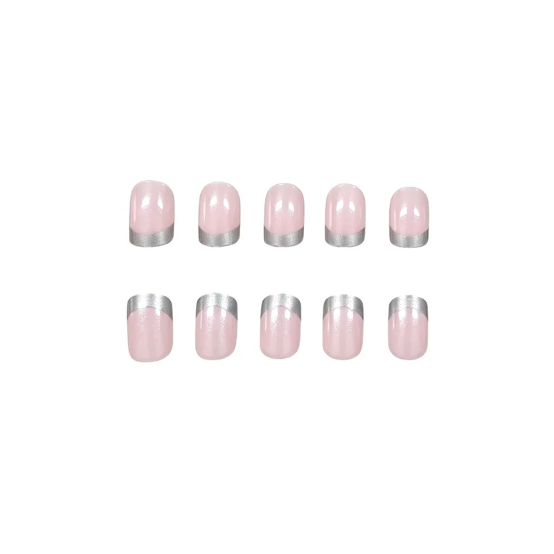 Elegantes silbergetipptes Acryl-Nagelset Karnz