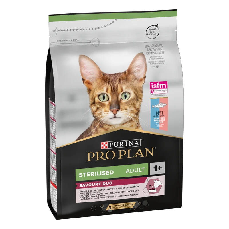 PURINA Pro Plan Sterilised Savory Duo Cod&Trout Adult Dry Cat Food 3KG