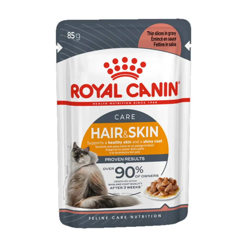 Royal Canin Feline Care Nutrition Hair & Skin In Gravy Adult Wet Cat Food 85G - Pack of 12