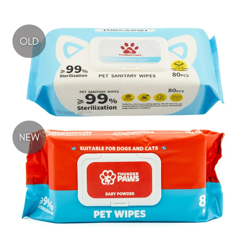 Thunder Paws Baby Powder Sanitary Pet Wipes Suitable for Cats and Dogs 80pcs