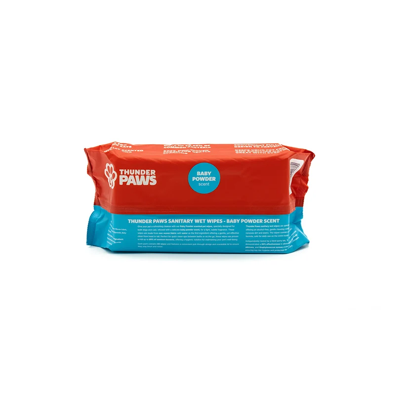 Thunder Paws Baby Powder Sanitary Pet Wipes Suitable for Cats and Dogs 80pcs