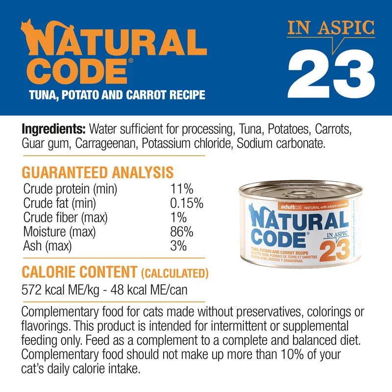Natural Code 23 Tuna Potatoes & Carrots In Jelly Wet Cat Food 85G