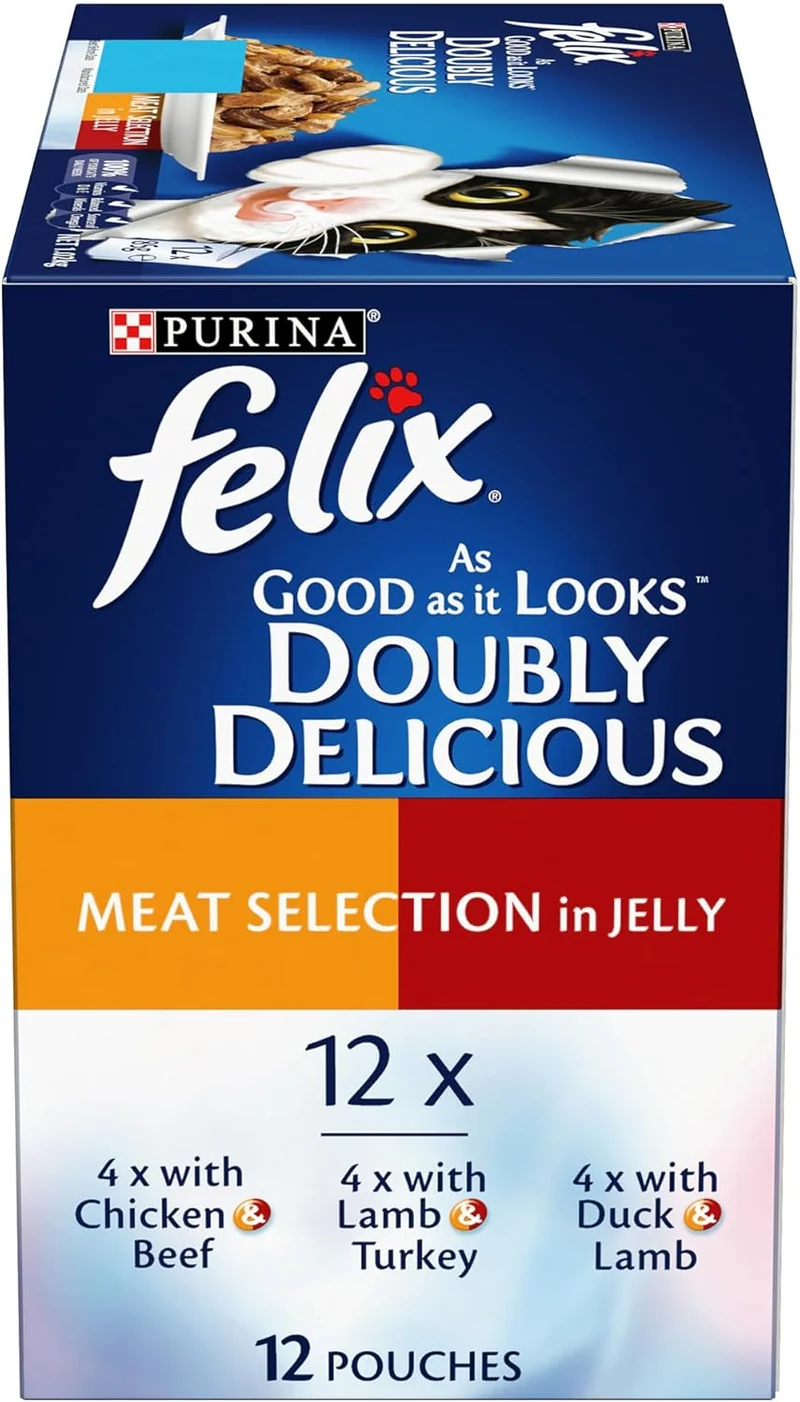 PURINA Felix Doubly Delicious Meaty Selection In Jelly Wet Cat Food 10+ 2FREE - 12X85G