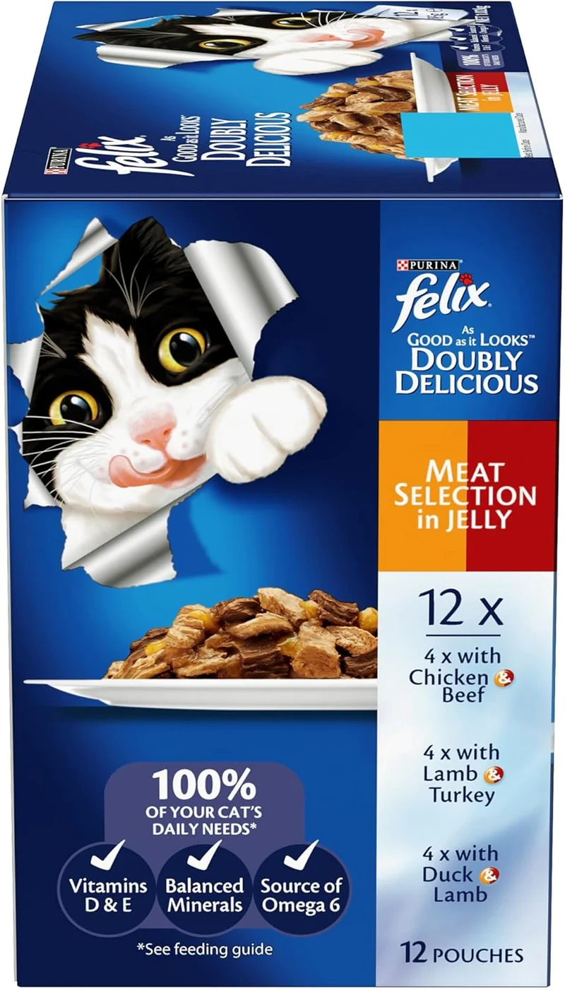 PURINA Felix Doubly Delicious Meaty Selection In Jelly Wet Cat Food 10+ 2FREE - 12X85G