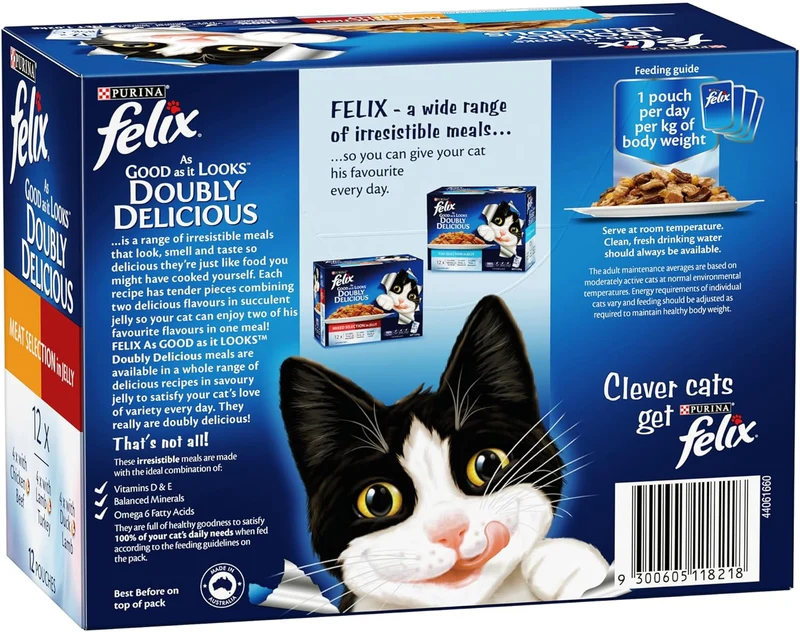 PURINA Felix Doubly Delicious Meaty Selection In Jelly Wet Cat Food 10+ 2FREE - 12X85G