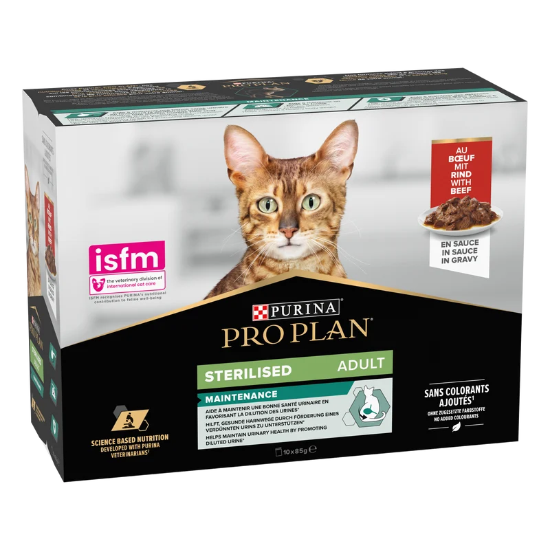 PURINA Pro Plan Sterilised Beef In Gravy Multipack Adult Wet Cat Food 10X85G