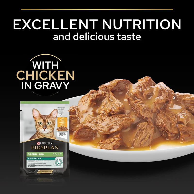 PURINA Pro Plan Sterilised Chicken In Gravy Multipack Adult Wet Cat Food 10X85G