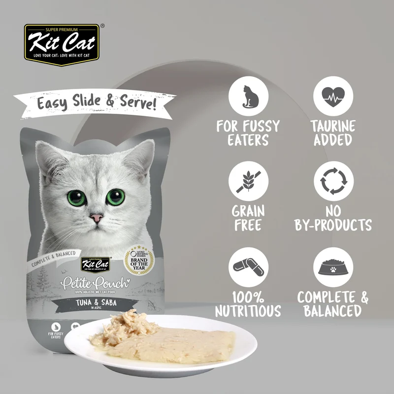 Kit Cat Petite Pouch - Tuna & Saba In Aspic Wet Cat Food 70G