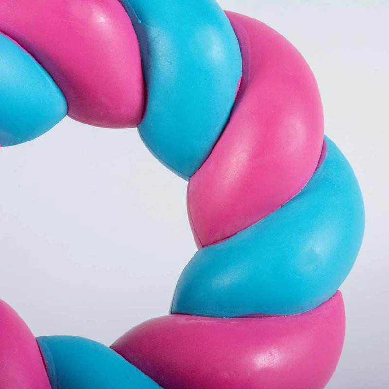 Ebi Coockoo Mallow Ring Strong Rubber Dog Chew & Fetch Toy - Pink & Blue/11x3.7cm