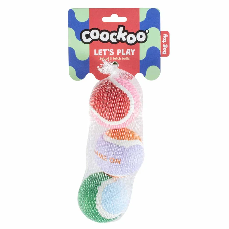 Ebi Coockoo Let's Play Set Of 3 - Tennis Ball Dog Catch & Fetch Toy 3x6.4cm