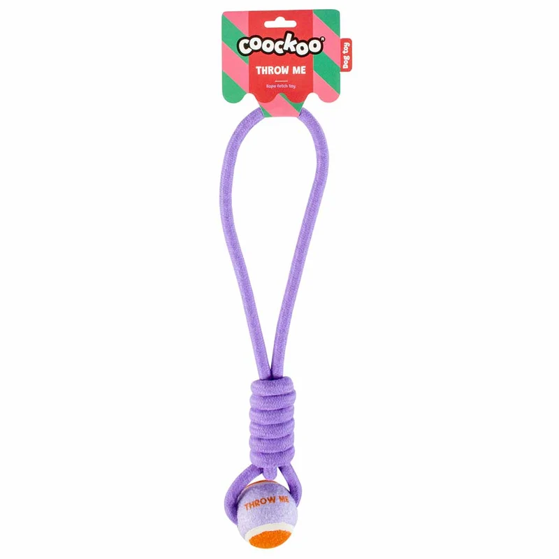 Ebi Coockoo Throw Me Ball With Rope Loop Dog Fetch Toy - Purple/6x45x6cm