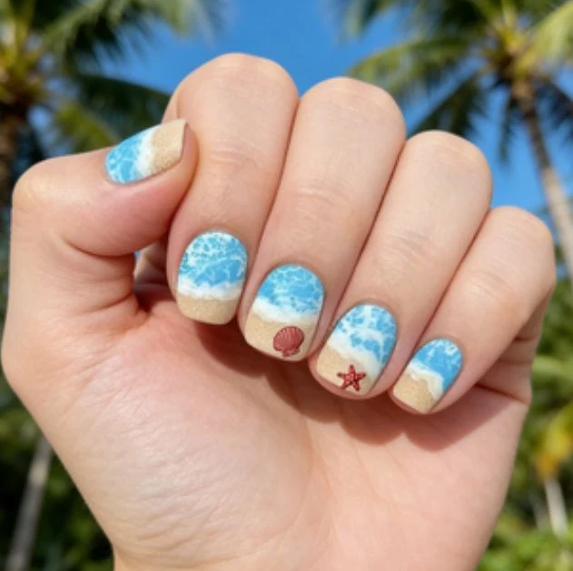 Küsten-Ozean-inspirierte Nagelkunst Karnz
