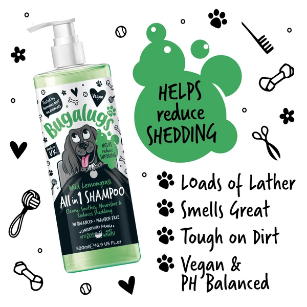Bugalugs All-in-1 Wild Lemongrass Dog Shampoo With Shed Control 500ML