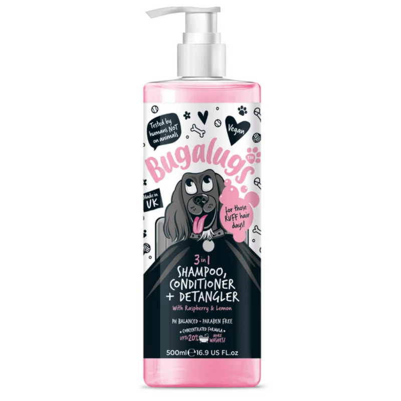 Bugalugs 3-in-1 Shampoo, Conditioner, & Detangler For Dogs - Raspberry & Lemon 500ML