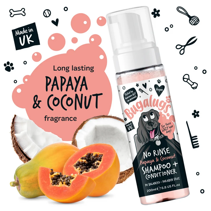 Bugalugs Papaya & Coconut No Rinse Dog Shampoo & Conditioner 200ML
