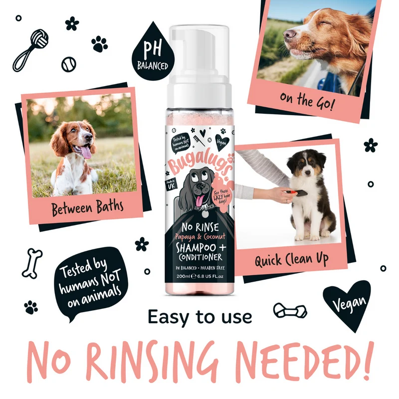 Bugalugs Papaya & Coconut No Rinse Dog Shampoo & Conditioner 200ML
