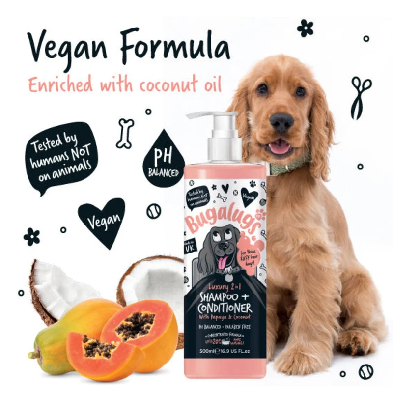 Bugalugs 2-in-1 Dog Shampoo & Conditioner - Papaya & Coconut 500ML