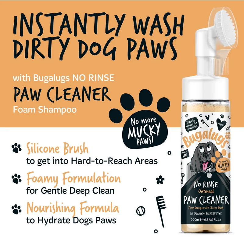 Bugalugs Oatmeal with Coconut & Lime Paw Cleaner No Rinse Foam Shampoo - 200ML