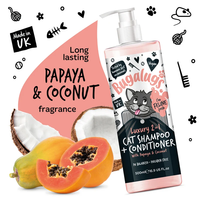 Bugalugs 2in1 Cat Shampoo & Conditioner - Papaya & Coconut 500ML