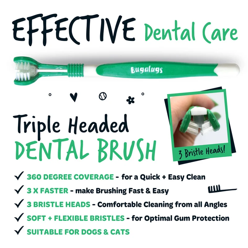 Bugalugs Triple Headed Toothbrush For Dogs & Cats 2PCS